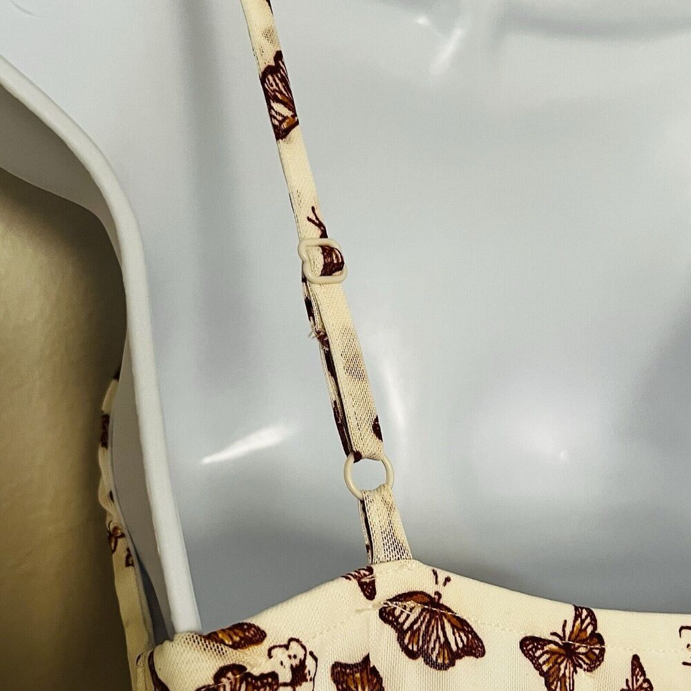 Ultra Flirt Y2K Butterfly Midi Dress Size Medium Sheer White Brown Ruffle Lined - Picture 8 of 15